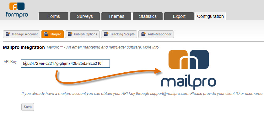 Link your Formpro account with Mailpro emailing software