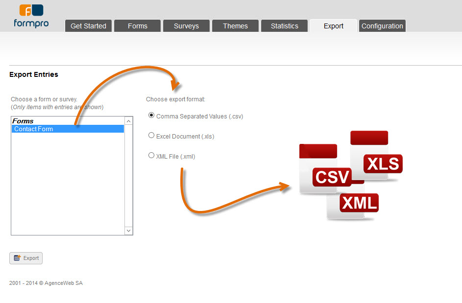 Export your form data easily in Formpro